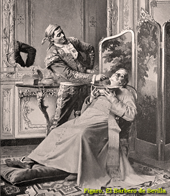 Stampa Antica la cipria Passepartout.1864 il tocco finale Barbiere nel 1700 